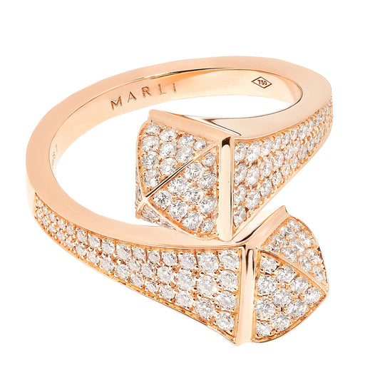 MARLI-CLEO-R6.5 full diamond pointed double hammer twisted arm ring large size