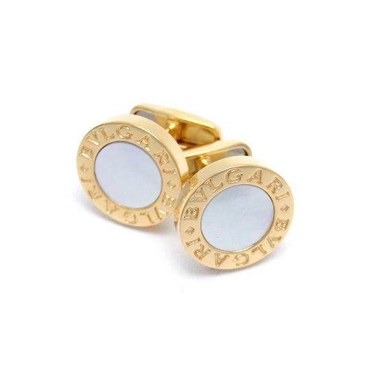 BGL-GM458003 glossy gold white shell round cufflinks