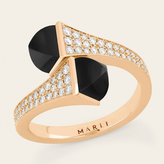 MR-CLEO-R47 cone ring agate three rows of diamonds half wall set with diamonds