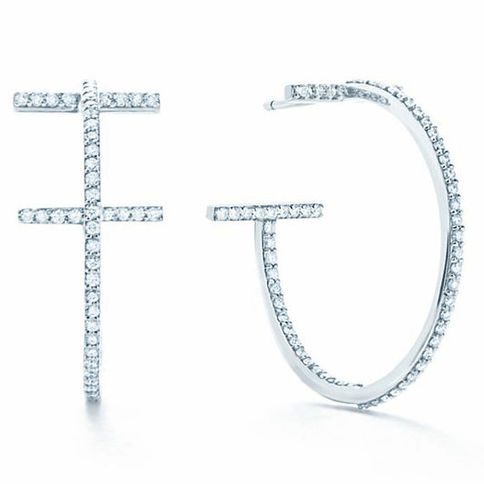 TIF65074451 guest version medium T-shaped diamond coil earrings