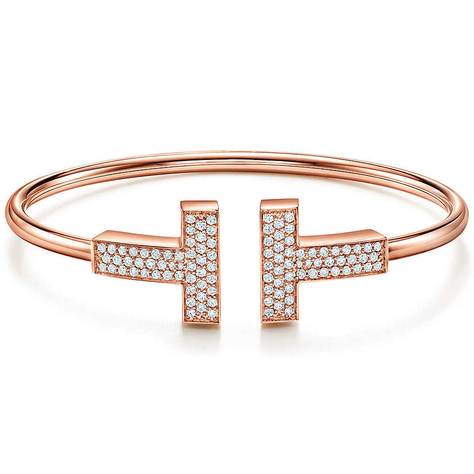 TIF13746997 Large double diamond T-head open coil bracelet 16#