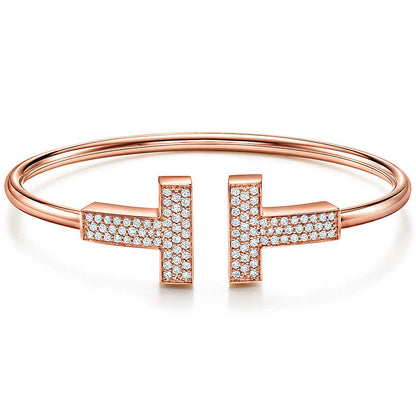 TIF13746997 Large double diamond T-head open coil bracelet 16#