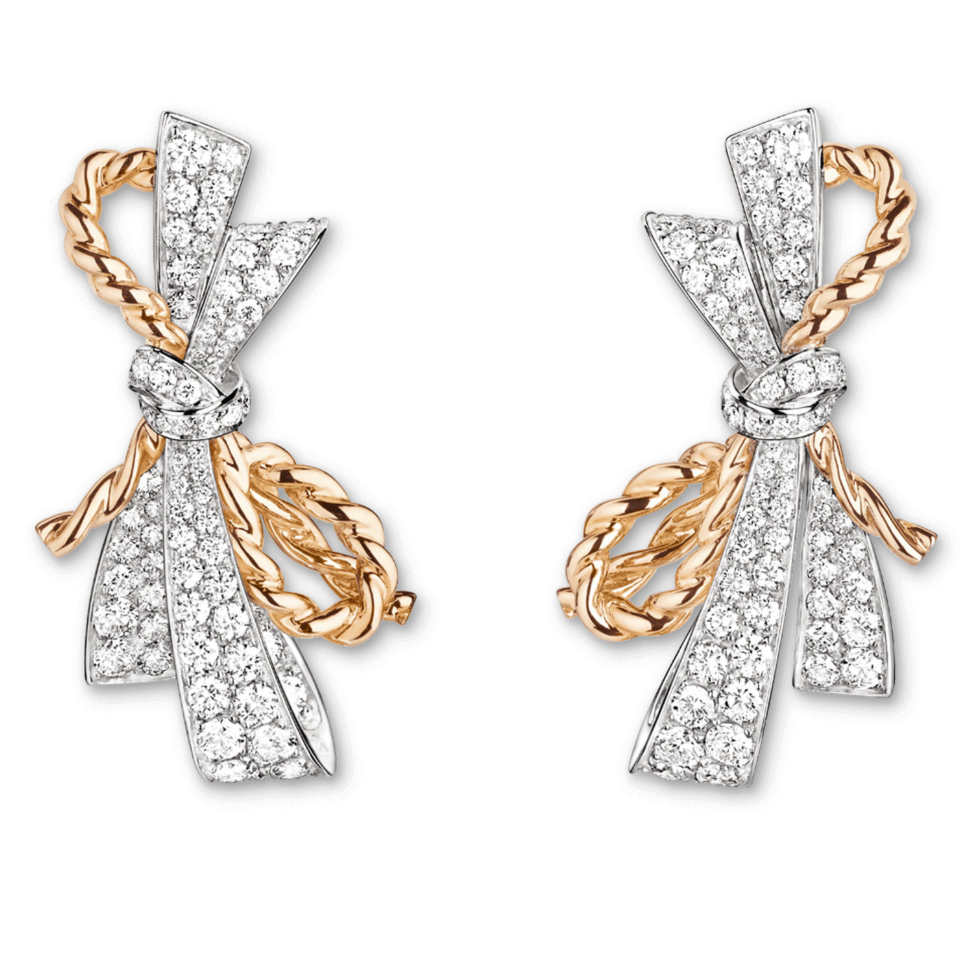 SM-082959 full diamond, twisted rope bow earrings