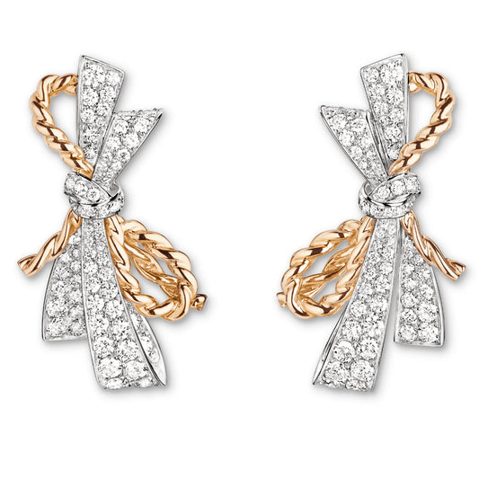 SM-082959 full diamond, twisted rope bow earrings