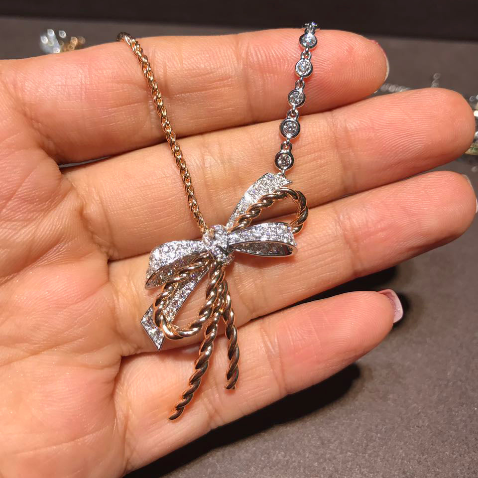 SM-083164 color twisted rope bow necklace, 16-inch chain