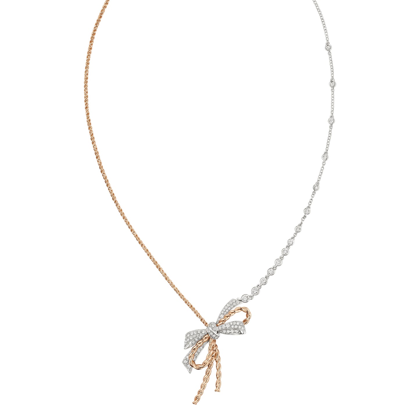SM-083164 color twisted rope bow necklace, 16-inch chain