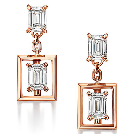 TIF83924202 cross four-prong octagonal diamond square frame earrings