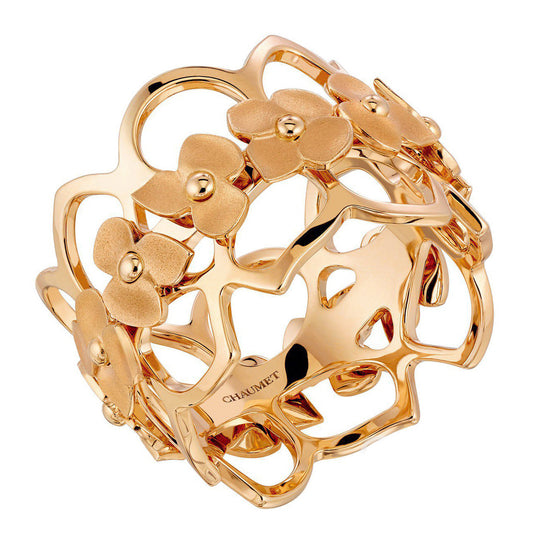 SM-082352 light gold flower ring, hollow, hydrangea