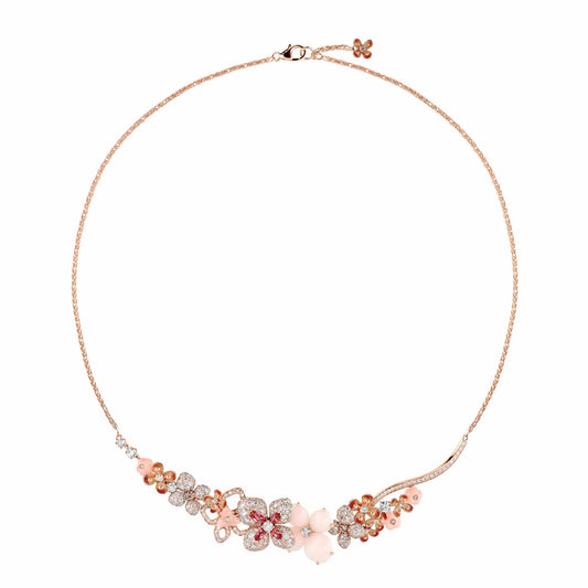 SM-082481 Hydrangea Full Diamond Tie Chain Necklace