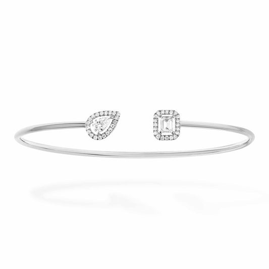MSK-07222 water drop small octagonal shaped diamond surround stone bracelet light gold round wire arm opening
