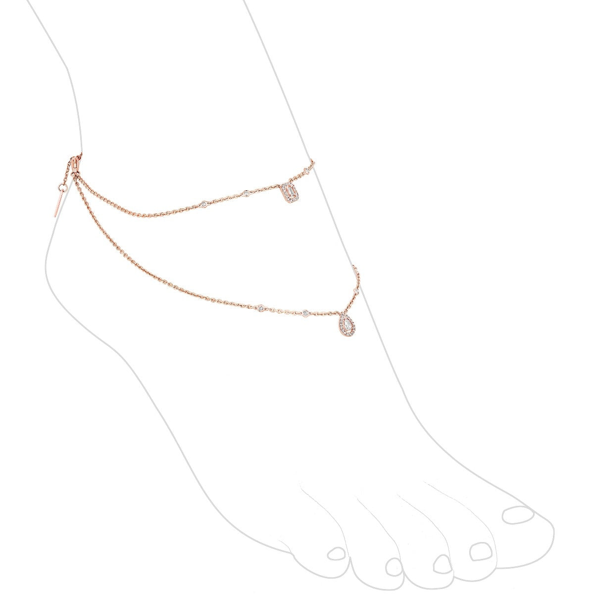 MSK-07152 water drop small octagonal shaped diamond encircling stone anklet