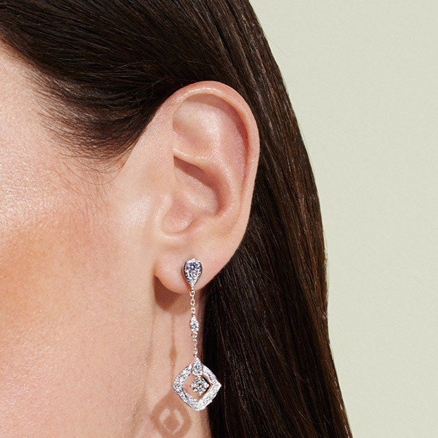 SM-082683 Water drop rhombus, full diamond long earrings