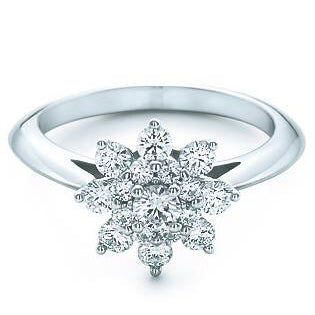 TIF28863584 light gold straight arm snowflake diamond ring 12.5#