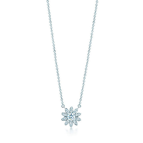 TIF57882294 four-claw round diamond marquise tether chain pendant