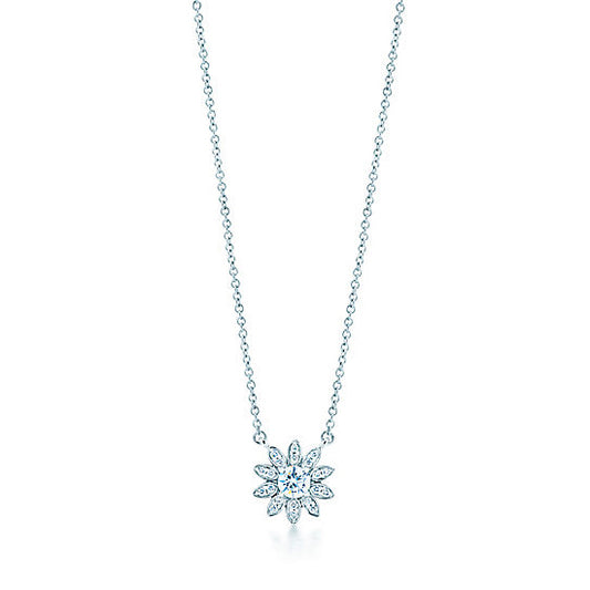 TIF57882294 four-claw round diamond marquise tether chain pendant