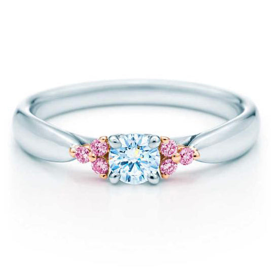 TIF23499437 Crossed Four Claws Three Pairs Pink Diamond Light Gold Point Straight Arm Ring 14.5#