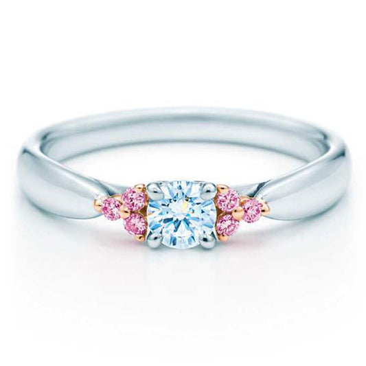 TIF23499437 Crossed Four Claws Three Pairs Pink Diamond Light Gold Point Straight Arm Ring 14.5#