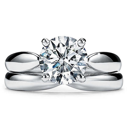 TIF13539864 Crossed four-prong light gold pointed straight arm diamond ring 4#