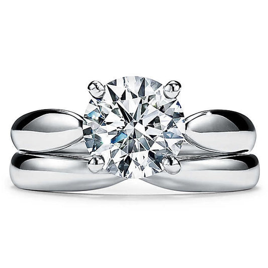 TIF13539864 Crossed four-prong light gold pointed straight arm diamond ring 4#