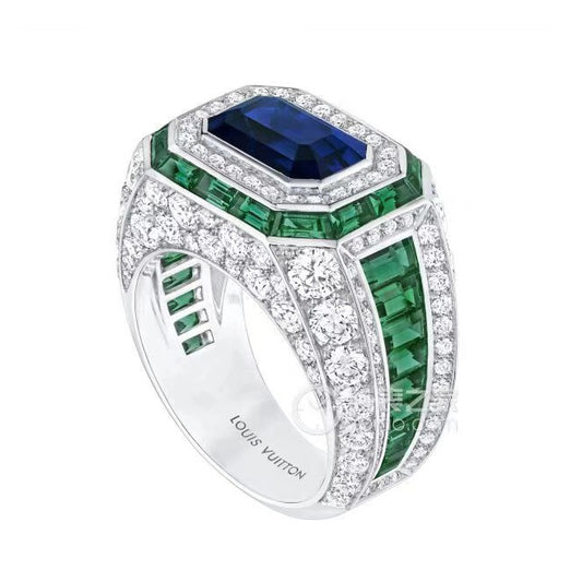 LV-Q9M69H bezel-set small octagonal colorful gem ladder square stone full diamond men's ring