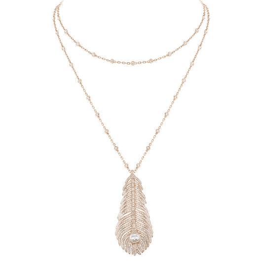 BSL-JPN00549 full diamond feather necklace