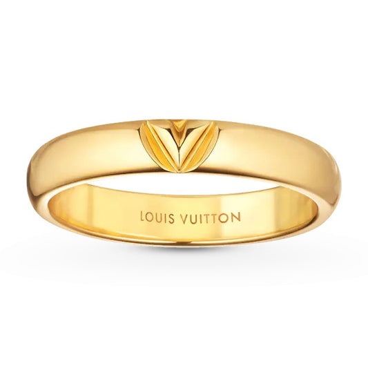 LV-Q9O60A 3mm wide single letter v light gold ring