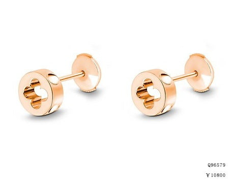 LV-Q96579 7.7mm wide round four-leaf clover light gold stud earrings