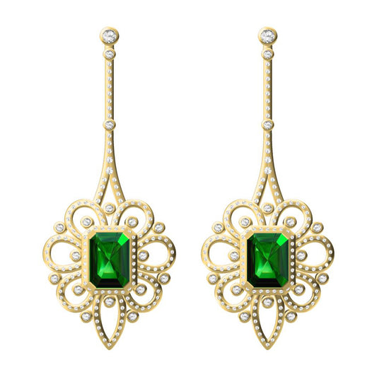 GLF-1154267 flower shaped stone long earrings