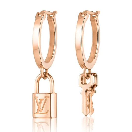 LV-Q96299 lock key light gold earrings