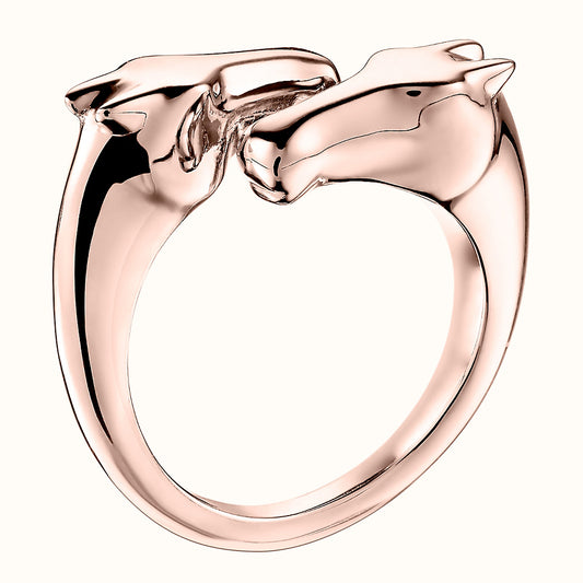 AiHshi-H207900B light gold double horse head ring 14#