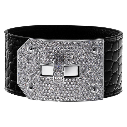 AiHshi-H109021B full diamond twisted leather wide version bracelet