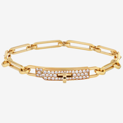 AiHshi-H218472B customer version diamond twisted circle light gold chain bracelet