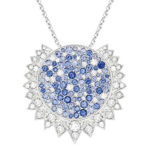 BJ-G33R1500 blue and white full diamond sun flower bolt chain pendant