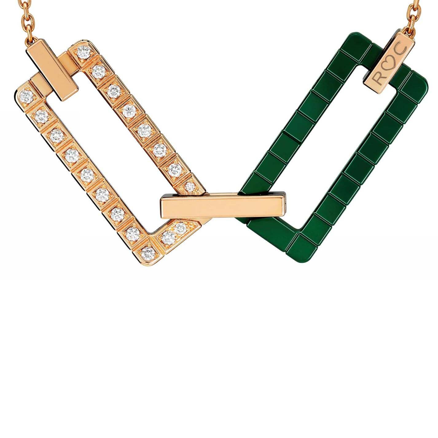 XB-819895-9007 Half Diamond Plaid Ceramic Tie Chain Pendant Necklace