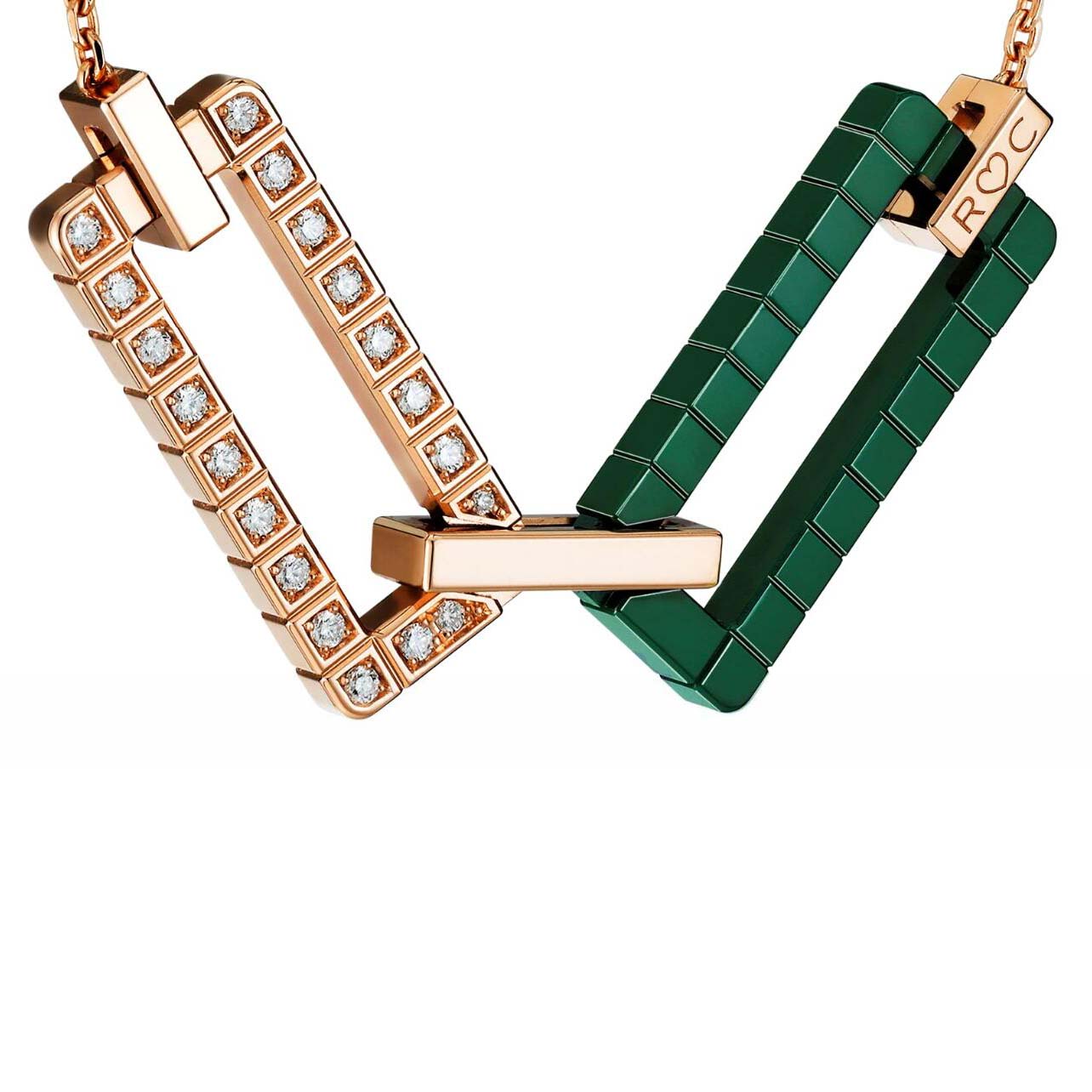 XB-819895-9007 Half Diamond Plaid Ceramic Tie Chain Pendant Necklace