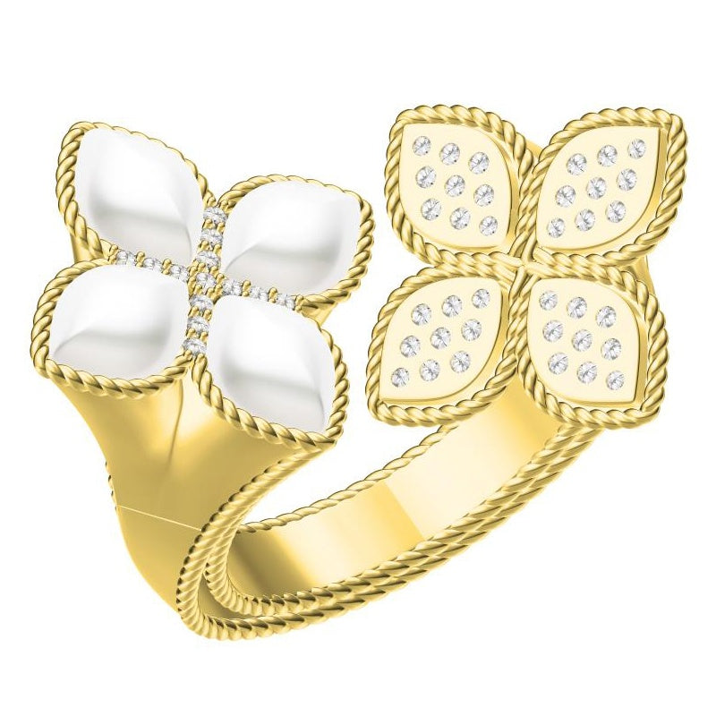 LBT-RI16441珍珠母贝扭绳飞镖四叶草开口戒指