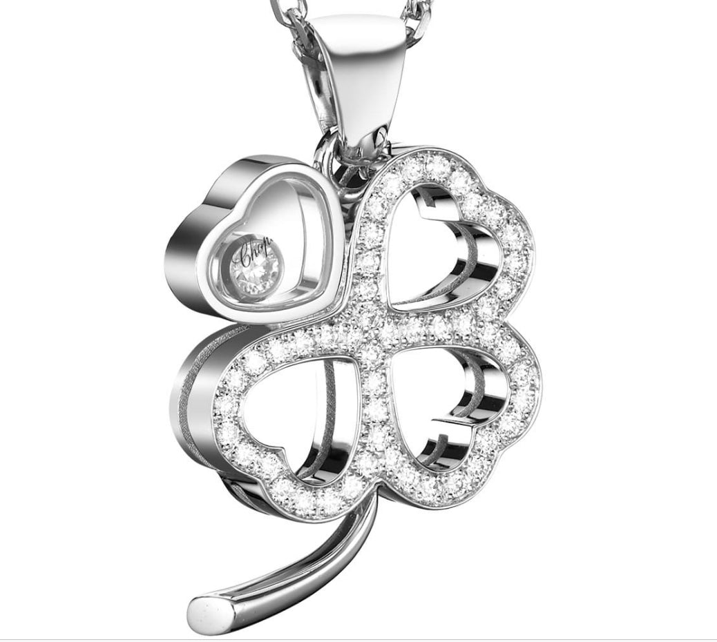 XB-797862-1003 Four-leaf clover half-diamond heart-shaped glass pendant