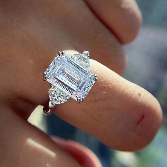 HW-RGD55634962-1+2, four prongs and two prongs, small octagonal diamond, heart-shaped double shoulder ring