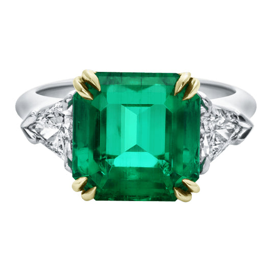 HW-RGD53316435 four-prong emerald ring, double shoulder stone, eight prongs (main stone 9.2x8.2mm)