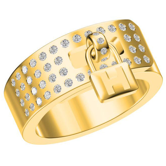 AiHshi-H441441B light gold lock half diamond wide arm ring 12#