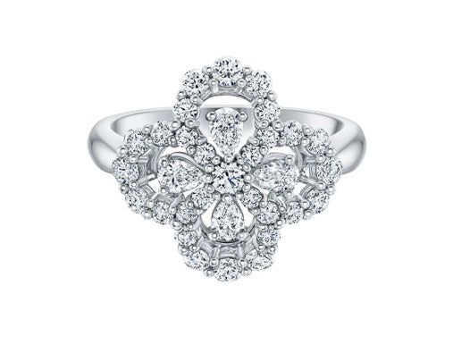 HW-FRDPRP1ML4C solid flower-shaped diamond ring four-leaf clover surrounded by water drops