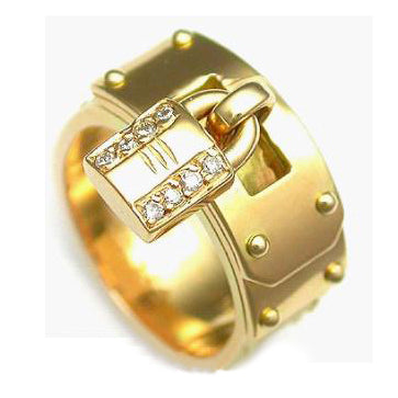 AiHshi-H388625 diamond lock light gold wide straight arm ring 16#