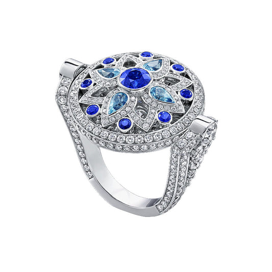 HW-261818 double-sided colorful treasure women's ring round stone rice word colorful treasure full diamond ring