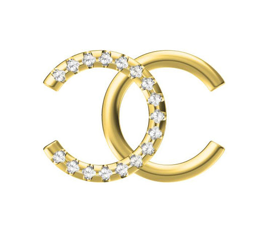 XNE-CN848763 15.5mm high and low double C half diamond semi-gloss gold pendant