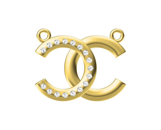 XNE-CN663223 15.5mm half diamond semi-gloss gold double C pendant