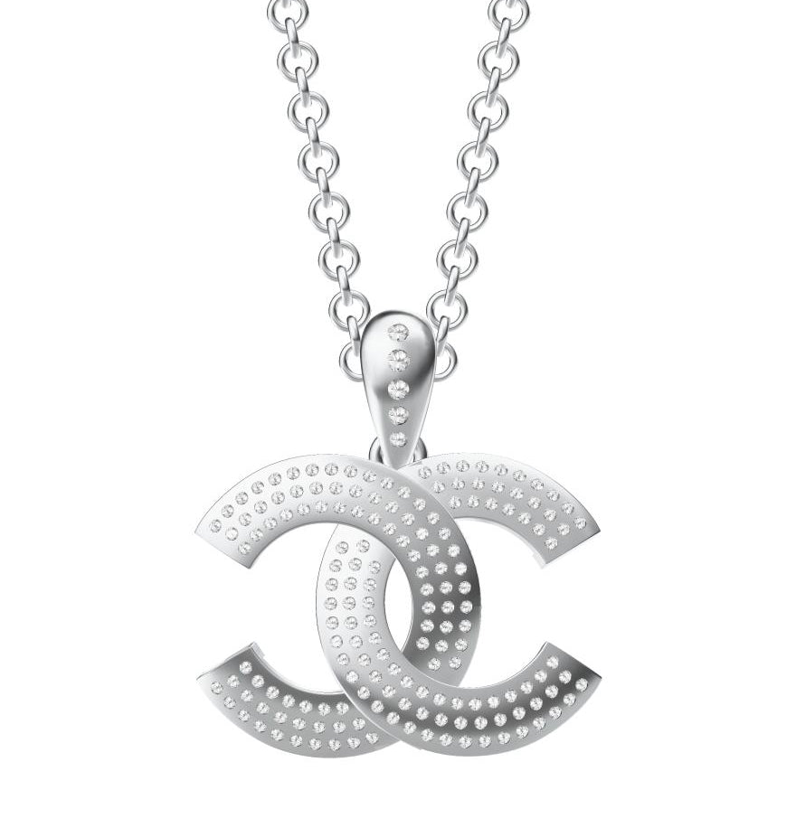 XNE-CNCP046 23.9mm three-row diamond double C pendant
