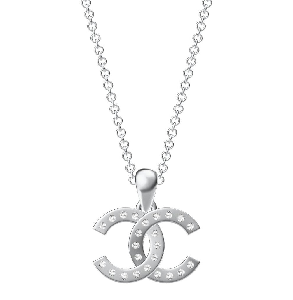 XNE-CNCP031 20.8mm Cross High and Low Single Row Solid Bottom Double C Pendant