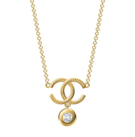 XNE-CNCP014 15.4mm double C bead single diamond pendant