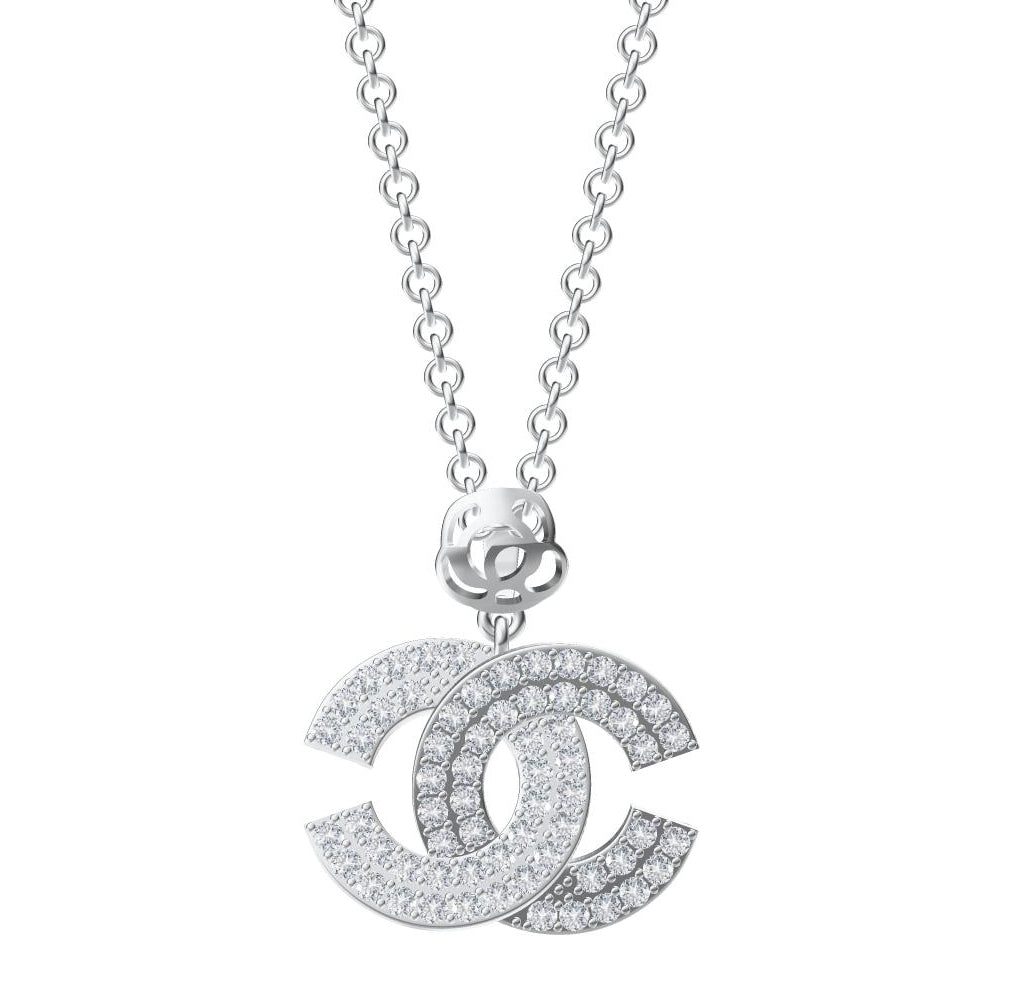 XNE-CNCP007 Double C full diamond row stone sandwich pendant