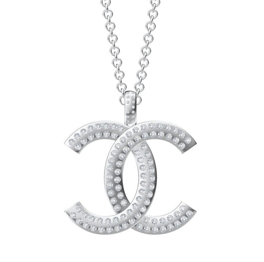 XNE-CNCP005 32mm double C full diamond sandwich pendant